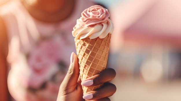 Free photo hand holding delicious ice cream