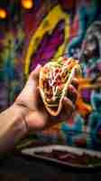 Free photo hand holding delicious taco