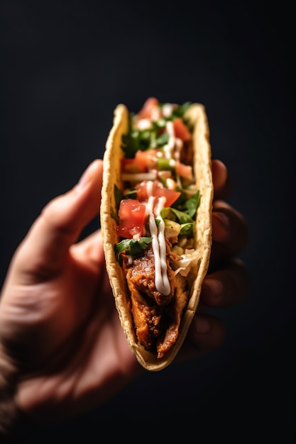 Foto gratuita mano che tiene un delizioso taco