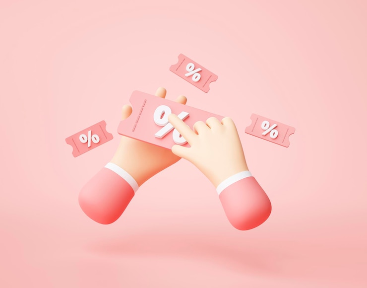 Free Photo hand holding discount voucher percentage online shopping symbol icon cartoon 3d rendering