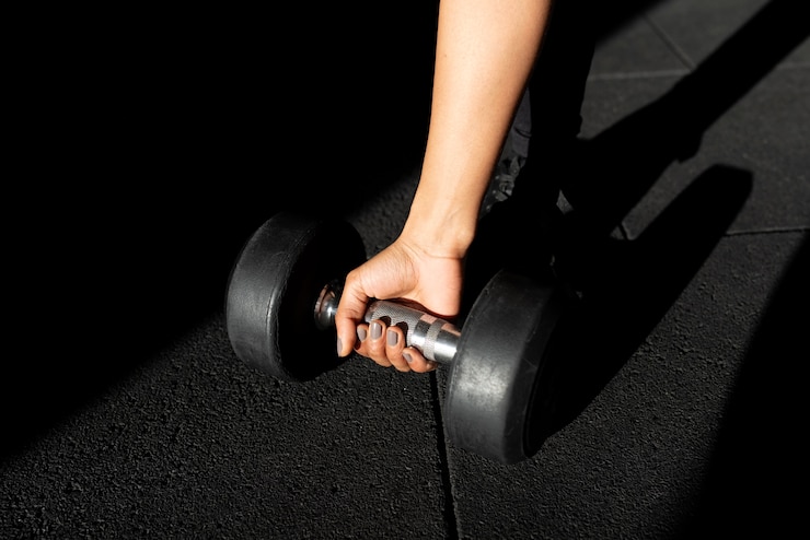 Free Photo hand holding dumbbell high angle
