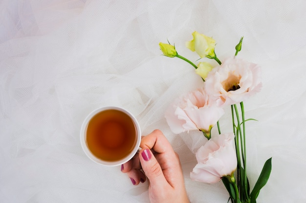 Free photo hand holding english tea