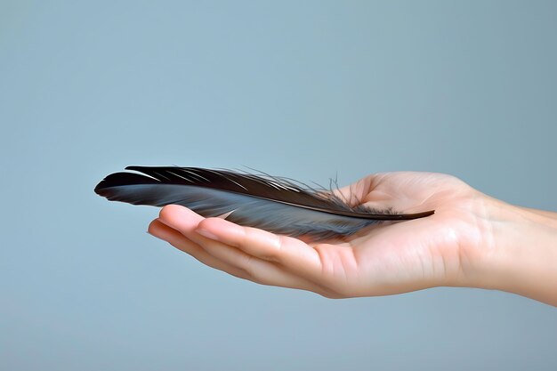 Hand holding feather in studio