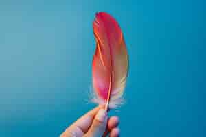 Free photo hand holding feather in studio