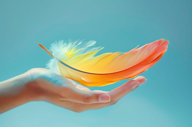 Free photo hand holding feather in studio