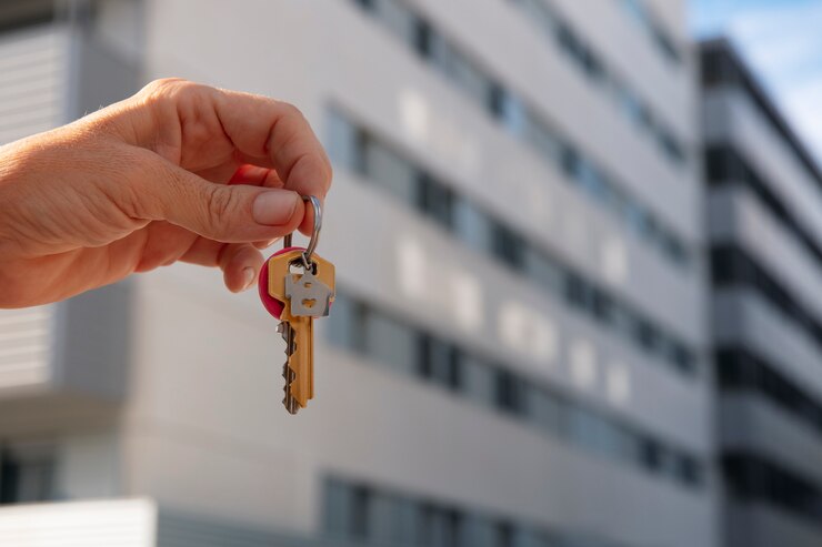 Free Photo hand holding keys outdoors