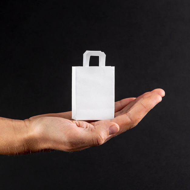 Hand holding a little paper bag