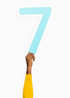 Hand holding number seven sign