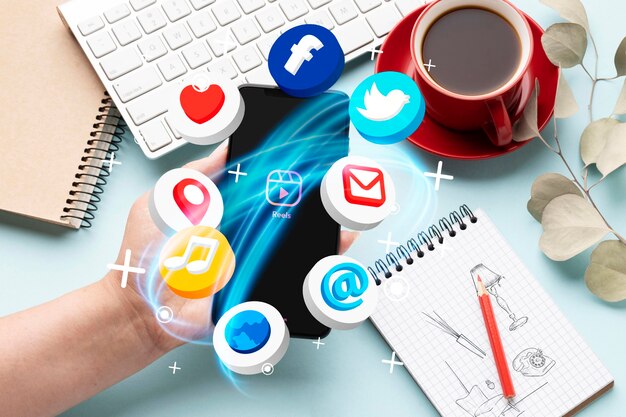 hand holding smartphone social media concept