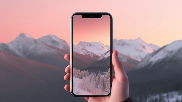 Бесплатное фото Смартфон в руке с абстрактными обоями, выходящими из экрана