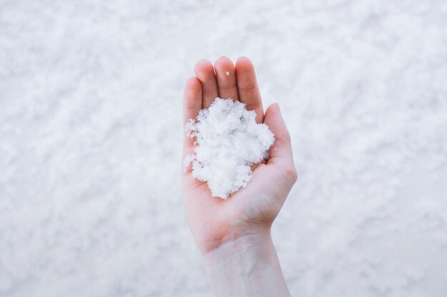 Hand holding snow 