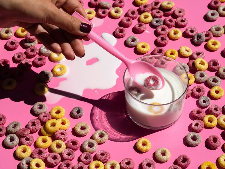 Free Photo hand holding a spoon above a glass of milk