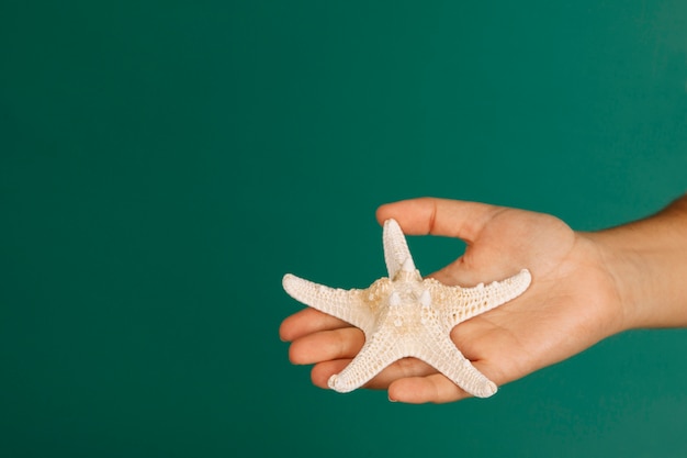 Hand holding starfish