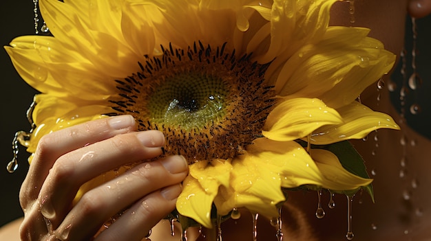 Free photo hand holding sunflower