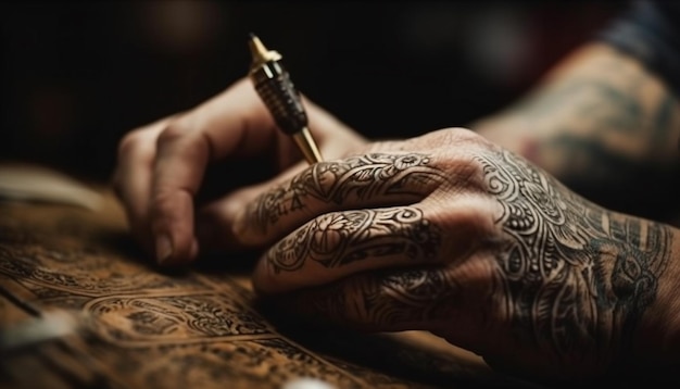 Free photo hand painted henna tattoo adorns woman arm generated by ai