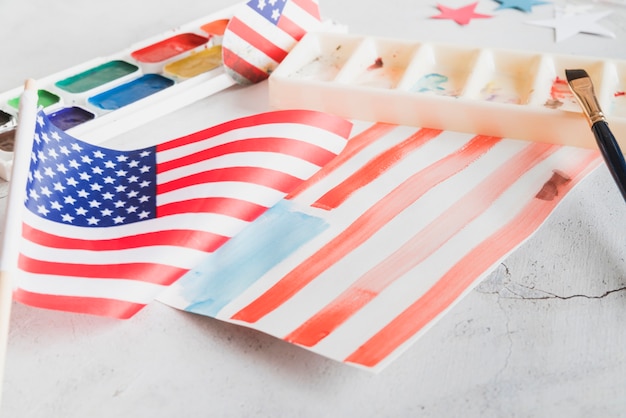 Free Photo hand-painted usa flag with watercolour paints
