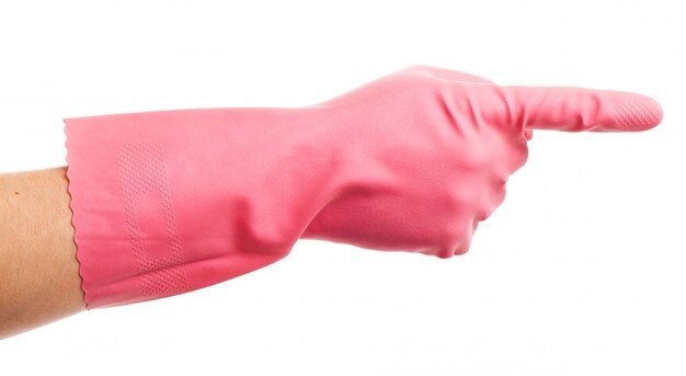 Hand in a pink domestic glove shows