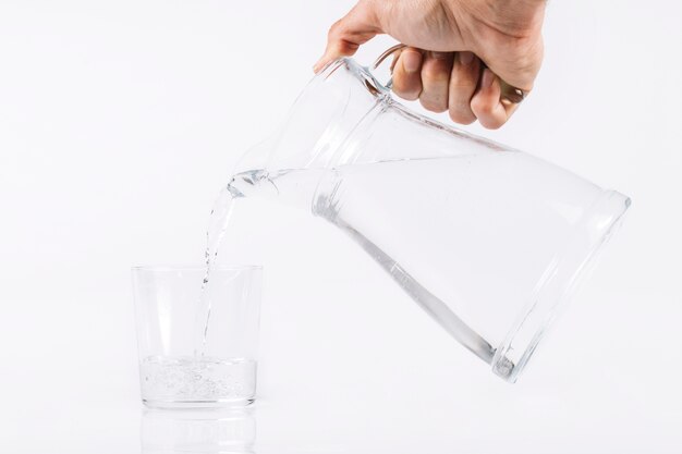 Hand pouring water into glass