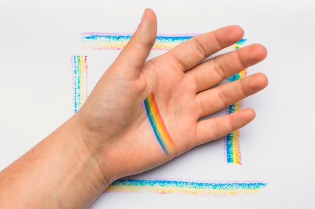 Hand put on frame in LGBT colors