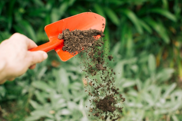 Hand strewing land from trowel