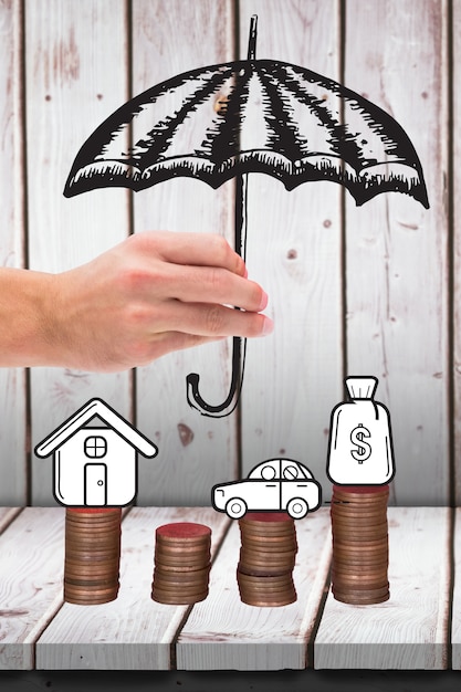 Бесплатное фото Рука с обнаженным зонтиком и монет