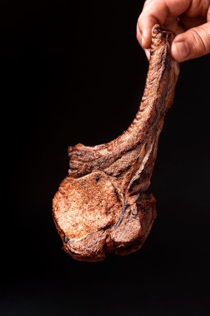 Hand with cooked meat