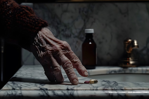 Hand with medication in dark style