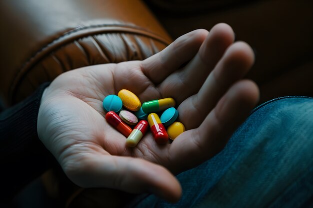 Hand with medication in dark style