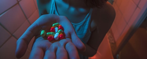 Hand with medication in dark style