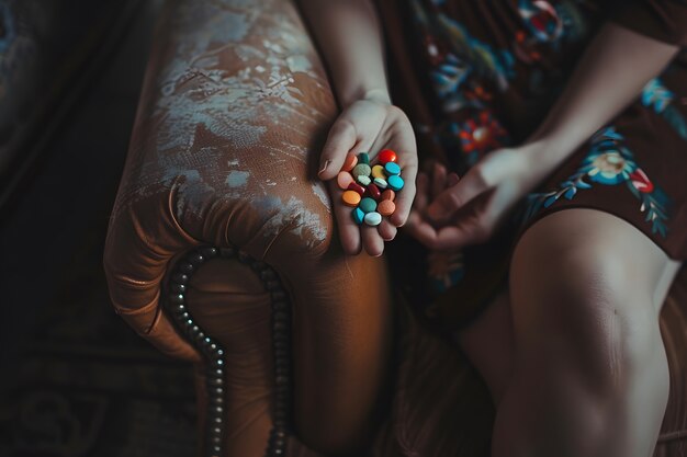 Hand with medication in dark style