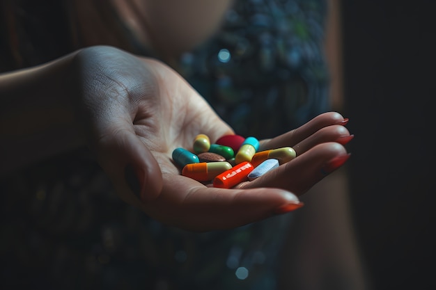 Free photo hand with medication in dark style