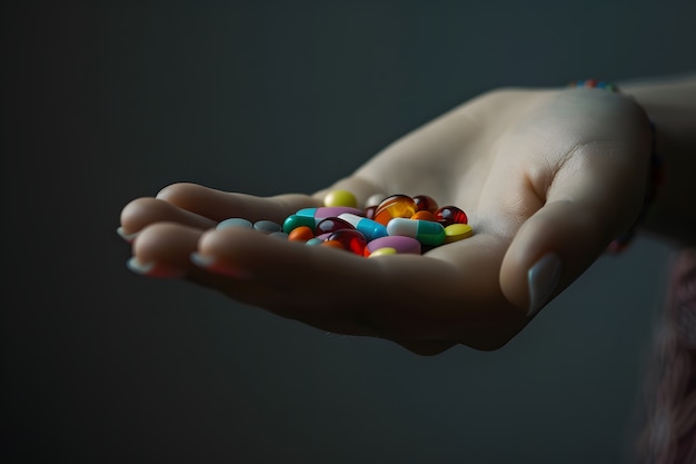 Hand with medication in dark style