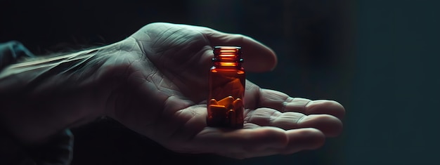 Free photo hand with medication in dark style