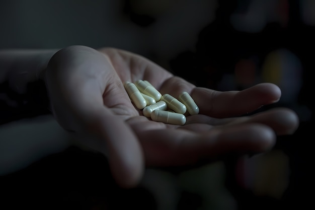 Hand with medication in dark style