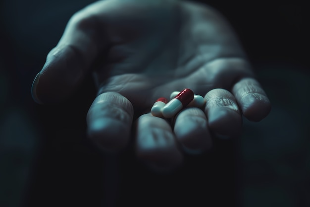 Hand with medication in dark style