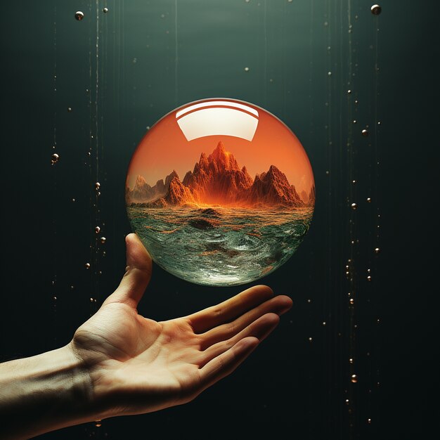 Hand with sphere abstract background