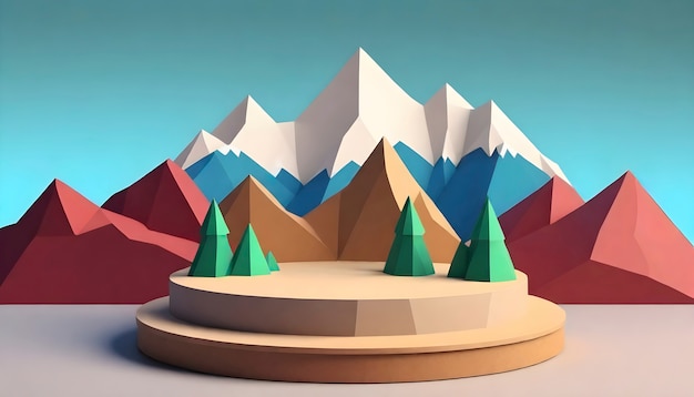 Free photo handcraft mountain in paper style with podium