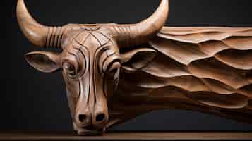 Foto gratuita scultura decorativa in legno di un toro fatta a mano