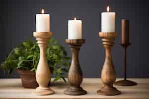 Free photo handcrafted wooden decorative candles support