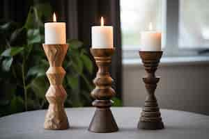 Free photo handcrafted wooden decorative candles support