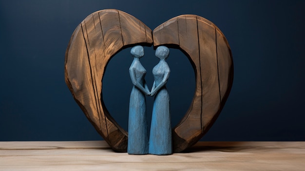 Free photo handcrafted wooden decorative couple sculpture