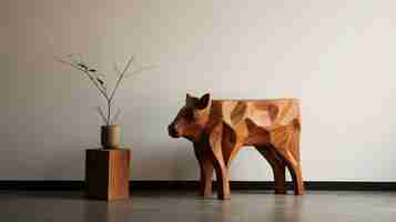 Free photo handcrafted wooden decorative cow sculpture