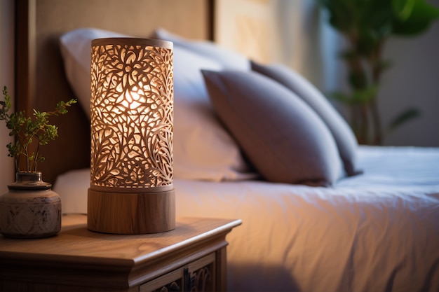 Free photo handcrafted wooden decorative lamp