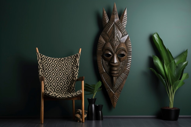 Free photo handcrafted wooden decorative mask sculpture