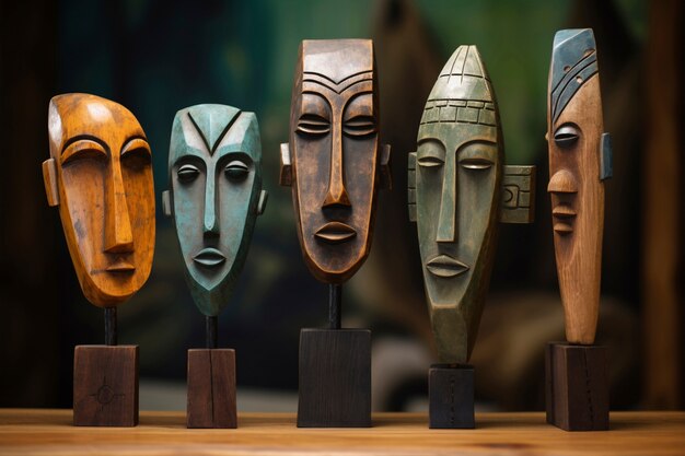Handcrafted wooden decorative masks sculpture