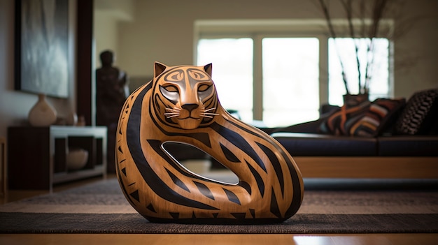 Free photo handcrafted wooden decorative panthera sculpture