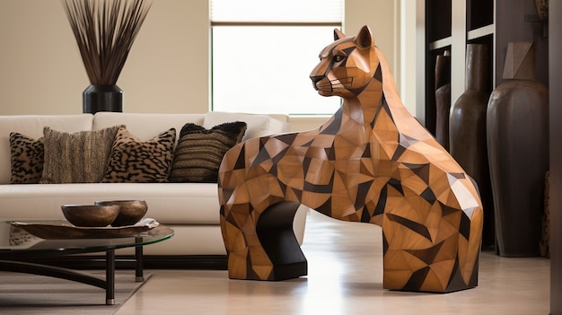 Free photo handcrafted wooden decorative panthera sculpture