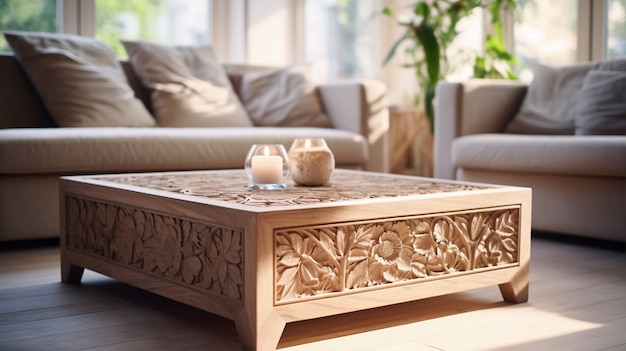 Бесплатное фото Декоративный деревянный стол, изготовленный вручную