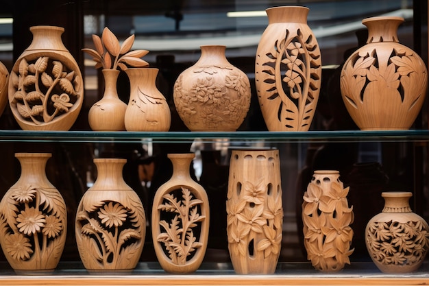 無料写真 手作りの木製の装飾用花瓶