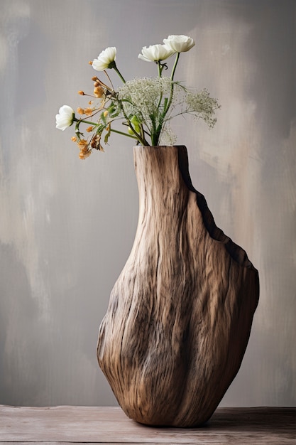 Free photo handcrafted wooden decorative vase